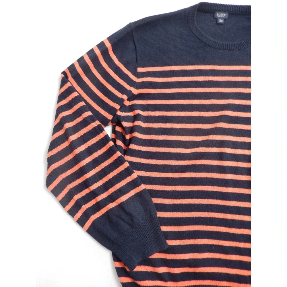 J Crew Men's Navy Orange Striped Crewneck Sweater Pullover Size XL‎